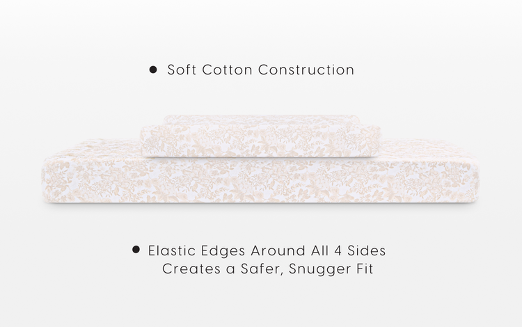 Crib sheet and changing pad cover set tan floral specifications image