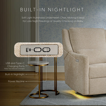 Seoul Power Recliner with USB-C Charging Ports, Nightlight & Lumbar Pillow - Sand - Media 44036770627876