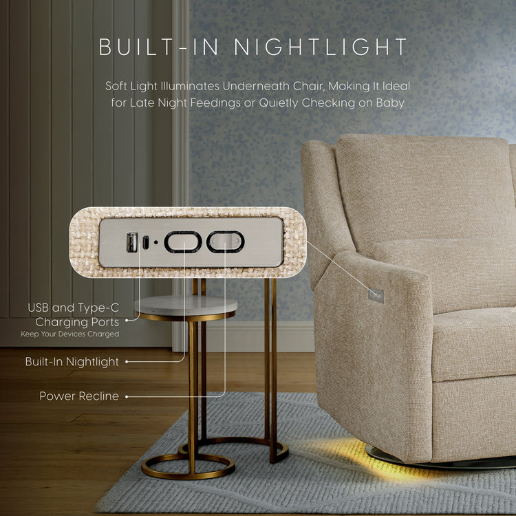 Seoul Power Recliner with USB-C Charging Ports, Nightlight & Lumbar Pillow - Sand - Media 44036770627876
