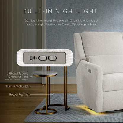 Seoul Power Recliner with USB-C Charging Ports, Nightlight & Lumbar Pillow - Snow - Media 44036744511780