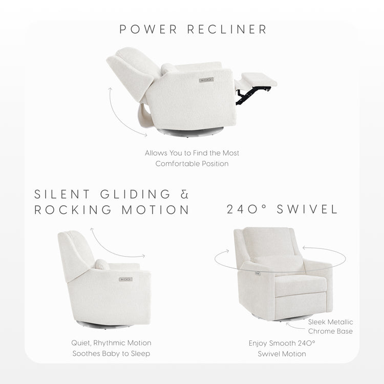 Seoul Power Recliner with USB-C Charging Ports, Nightlight & Lumbar Pillow - Snow - Media 44036744642852