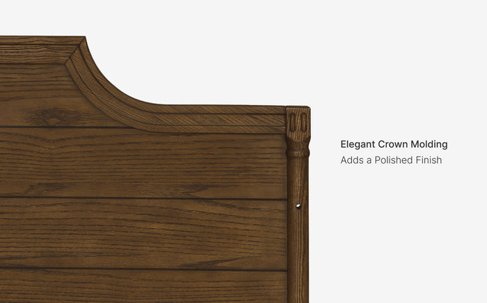 Wooden headboard with elegant crown molding on a white background
