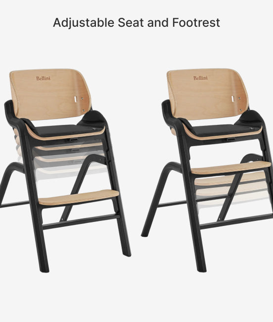 Two high chairs with adjustable seat and footrest on a white background