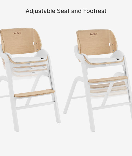 Two high chairs with adjustable seat and footrest on a white background