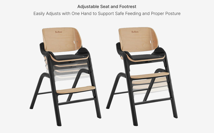 Two high chairs with adjustable seat and footrest on a white background