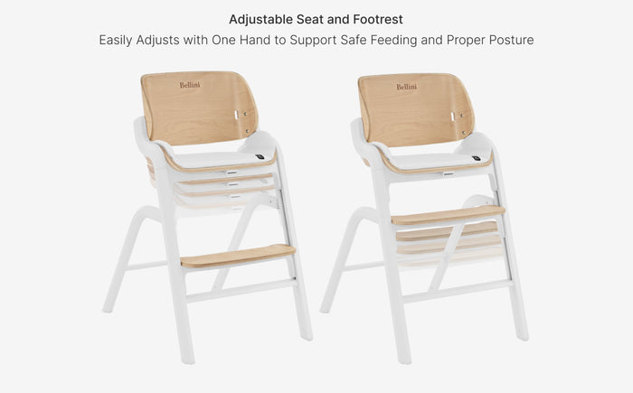 Two high chairs with adjustable seat and footrest on a white background