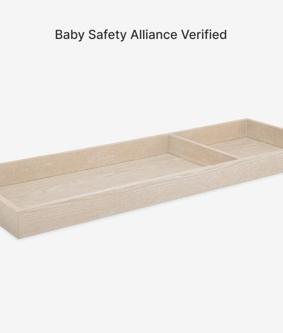 Wooden shelf on a white background with 'Baby Safety Alliance Verified' text.