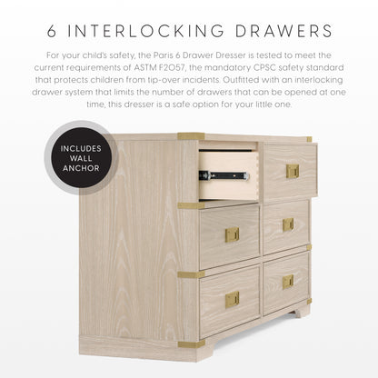 Paris 6 Drawer Dresser - Whitewash Ash - Media 45239915282724