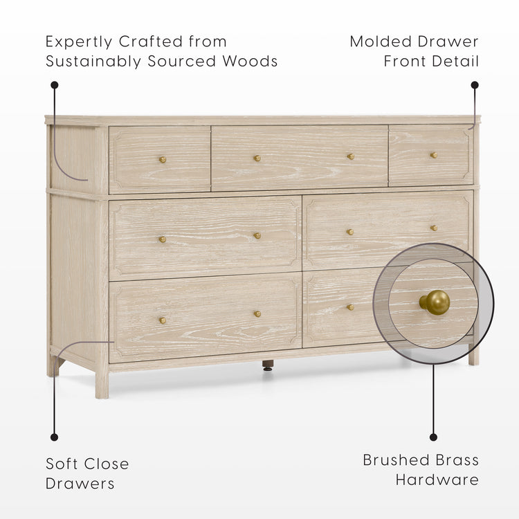 Wells 7 Drawer Dresser - Whitewash Ash - Media 45400995463460
