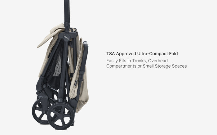 Compact folding suitcase with wheels on a white background