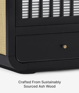 Black wooden cabinet with a textured finish on a white background