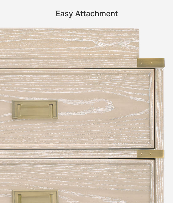 Wooden cabinet with gold hardware and 'Easy Attachment' text