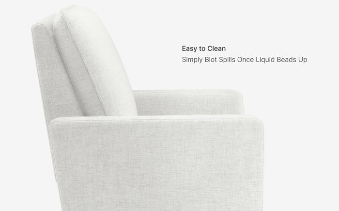 White fabric with text indicating ease of cleaning.