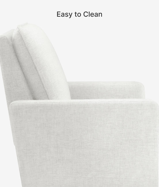 Gray upholstered chair with text 'Easy to Clean' on a white background
