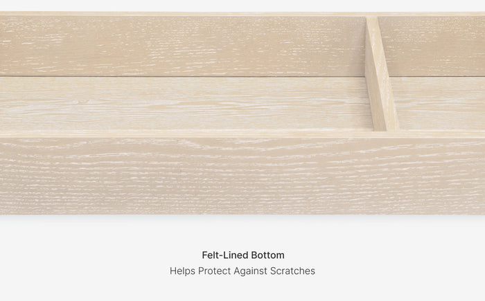 Wooden surface with a felt-lined bottom feature highlighted