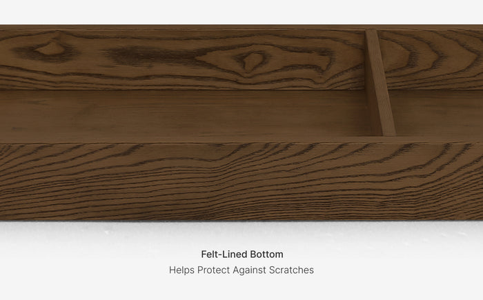 Wooden surface with a felt-lined bottom feature highlighted