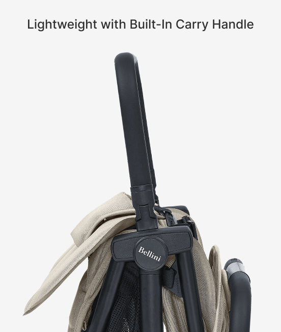 Lightweight stroller with built-in carry handle and Bellini branding on a white background.