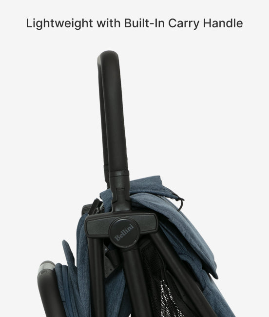 Stroller with built-in handle and 'Bumbler' branding on a light gray background