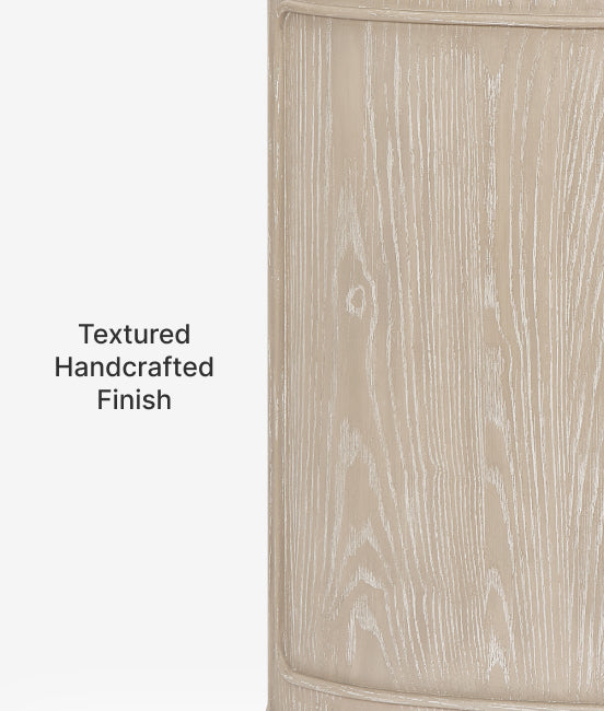 Textured handcrafted finish on a wooden surface with a neutral background.
