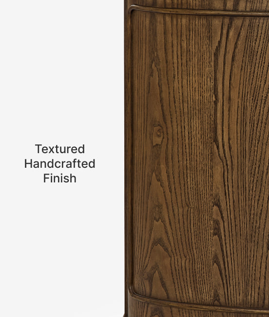 Close-up of a textured handcrafted wooden finish on a white background