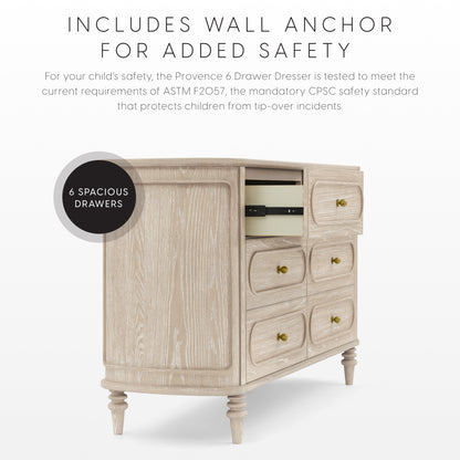 Provence 6 Drawer Dresser - Whitewash Ash - Media 45472594592036