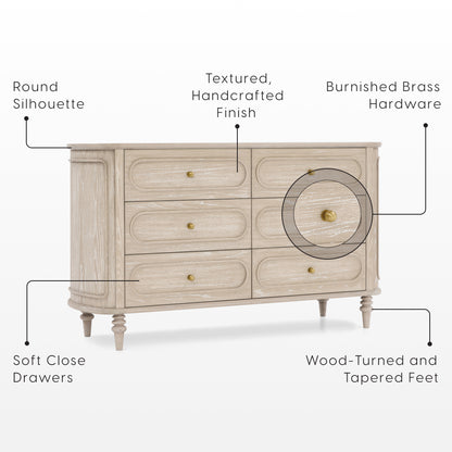 Provence 6 Drawer Dresser - Whitewash Ash - Media 45472594690340