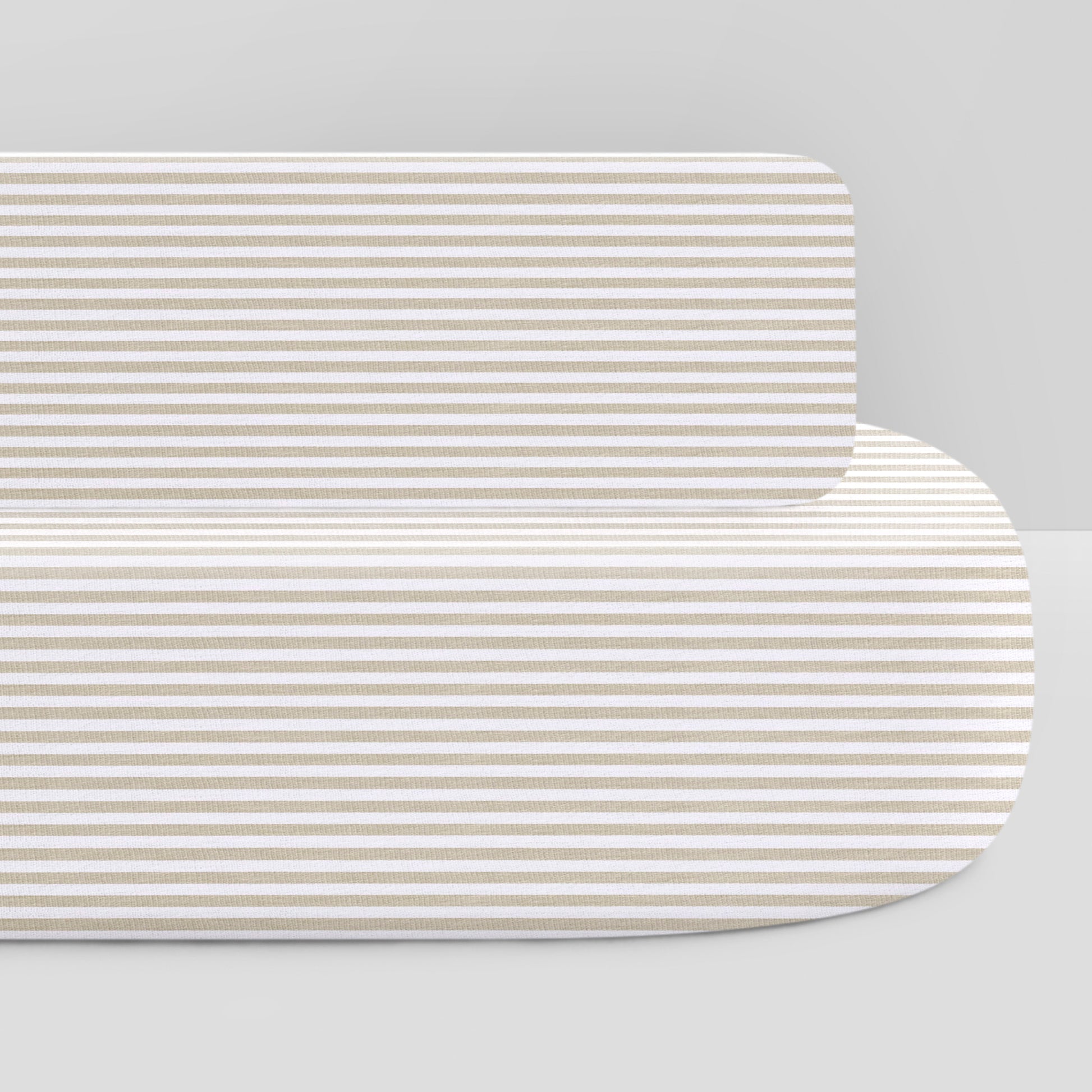 Oval Organic Jersey Cotton Crib Sheet and Changing Pad Cover Set - Tan Stripe - Product image 12