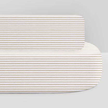 Oval Organic Jersey Cotton Crib Sheet and Changing Pad Cover Set - Tan Stripe - Media 45427302007076