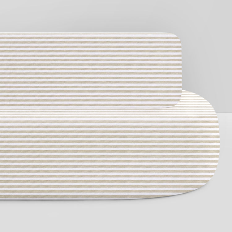 Oval Organic Jersey Cotton Crib Sheet and Changing Pad Cover Set - Tan Stripe - Media 45427302007076