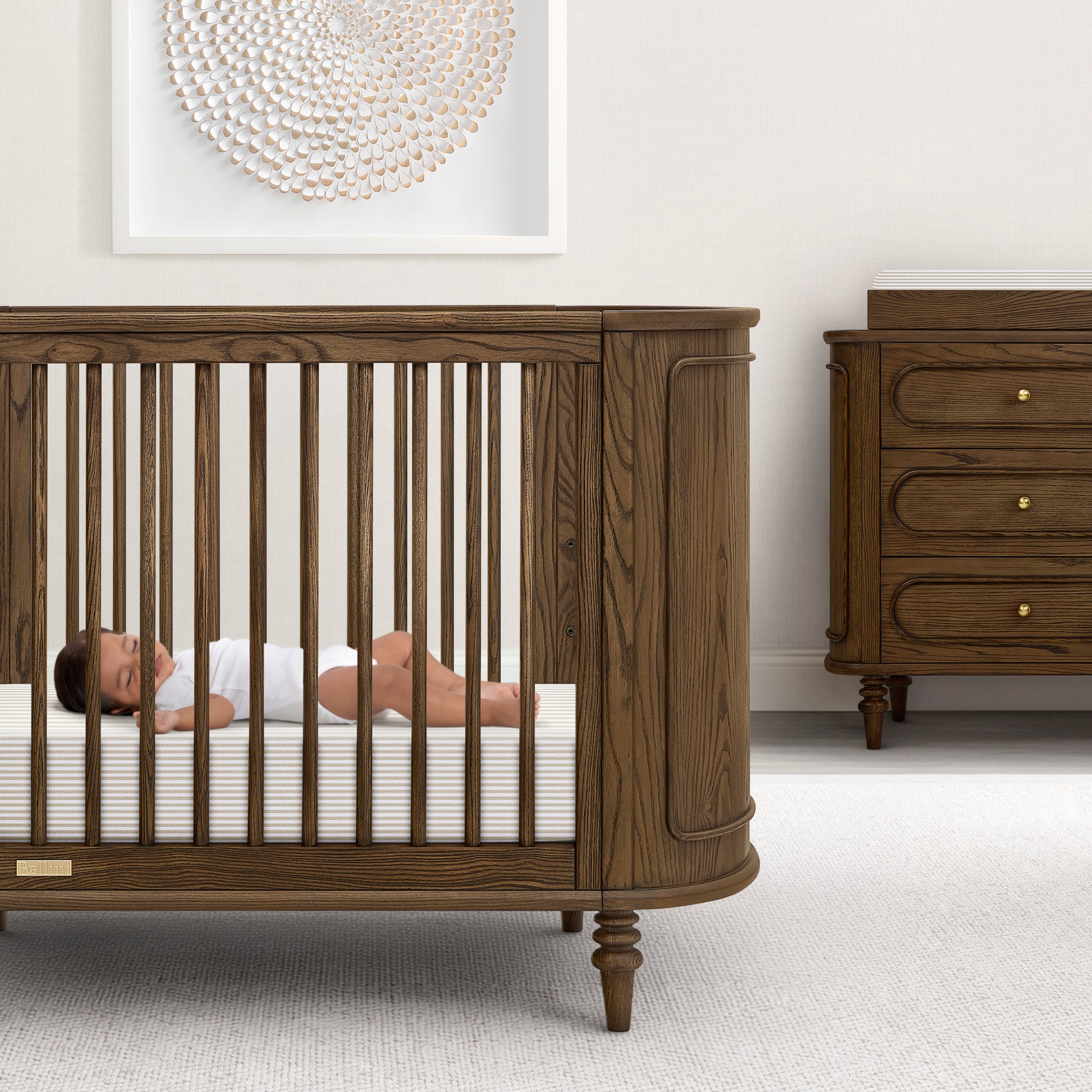 Oval Organic Jersey Cotton Crib Sheet and Changing Pad Cover Set - Tan Stripe - Product image 13