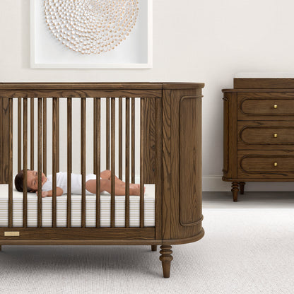 Oval Organic Jersey Cotton Crib Sheet and Changing Pad Cover Set - Tan Stripe - Media 45427302039844