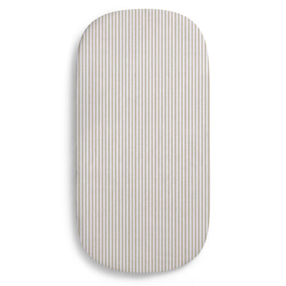 Oval Organic Jersey Cotton Crib Sheet and Changing Pad Cover Set - Tan Stripe - Media 45401062637860