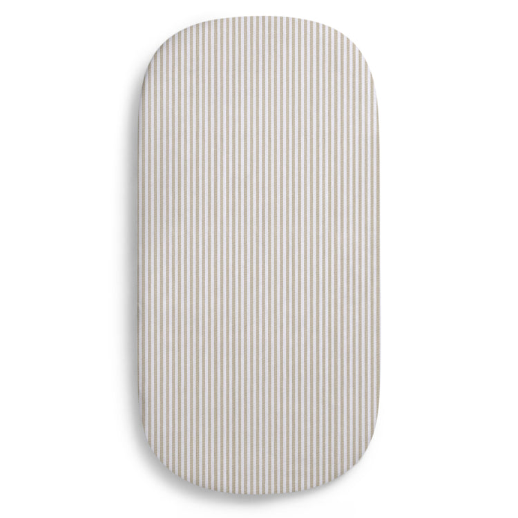 Oval Organic Jersey Cotton Crib Sheet and Changing Pad Cover Set - Tan Stripe - Media 45401062637860