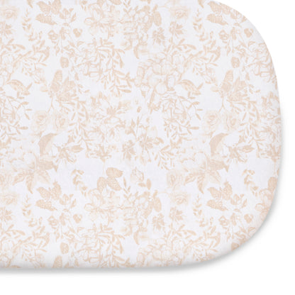 Oval Organic Jersey Cotton Crib Sheet and Changing Pad Cover Set - Tan Floral - Media 45401056510244