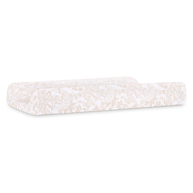 Oval Organic Jersey Cotton Crib Sheet and Changing Pad Cover Set - Tan Floral - Media 45401056641316