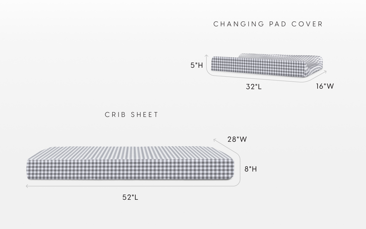 Crib sheet and changing pad cover set gingham grey dimensions image