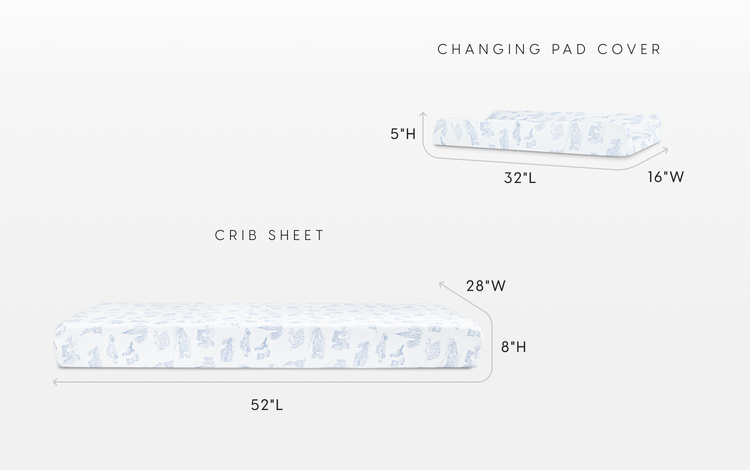 Crib sheet and changing pad cover set NYC toile blue dimensions image