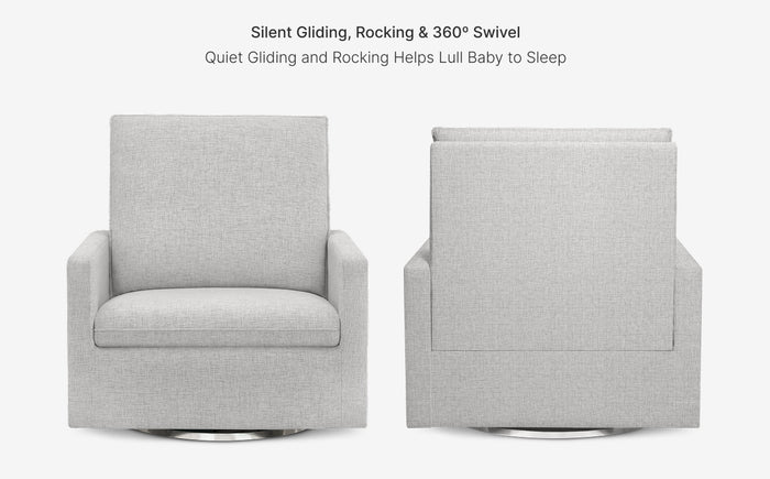 Two gray rocking chairs with text on a white background