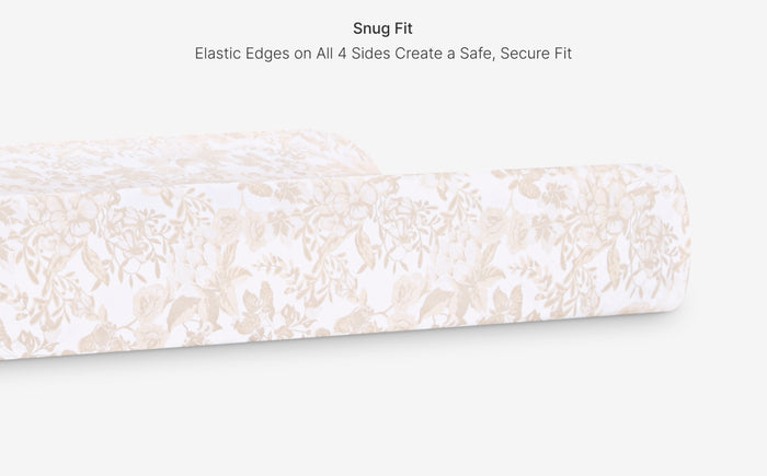 Fitted sheet with elastic edges on a white background