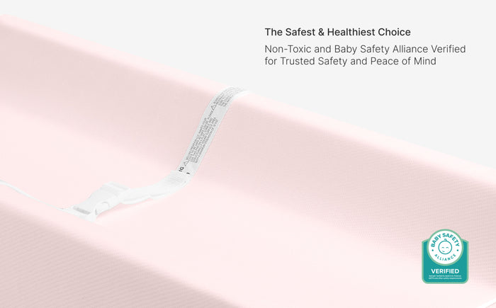 Baby scale with text about safety and health, and a verified logo on a pink background