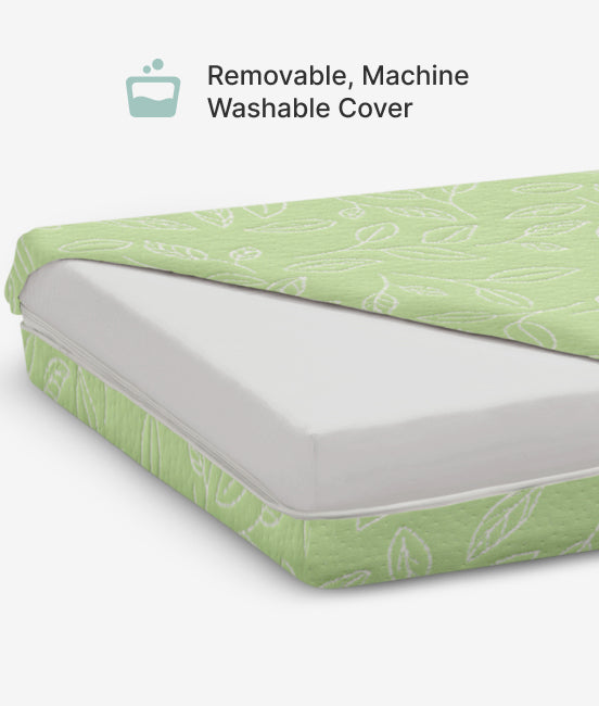 Mattress with green cover and white pattern on a white background