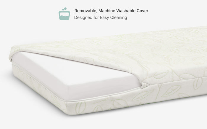 Mattress protector with a removable cover on a white background