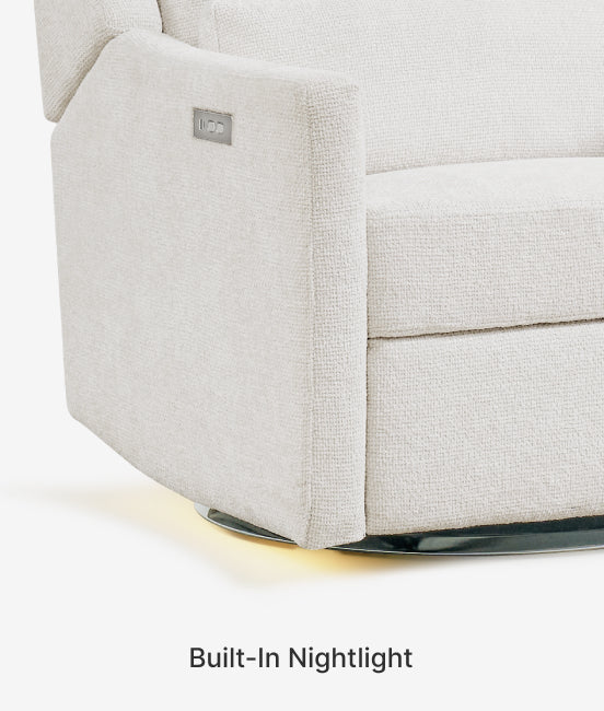 Light gray recliner with a built-in nightlight feature.