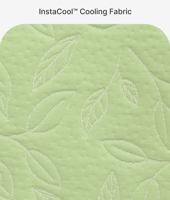 Green fabric with leaf patterns and 'InstaCool Cooling Fabric' text