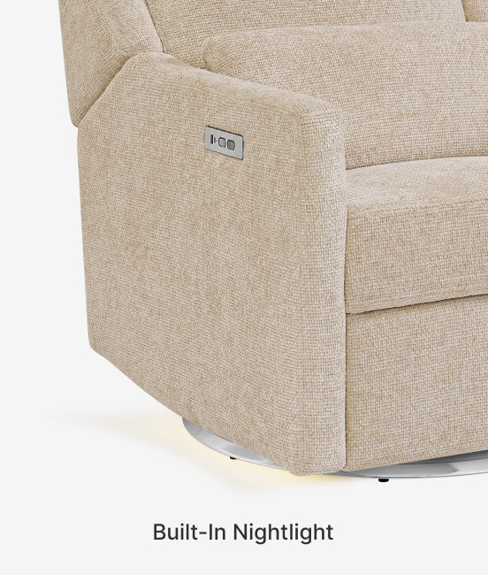 Beige recliner chair with a built-in nightlight indicator on a white background
