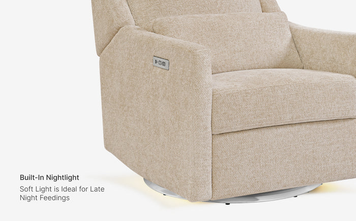 Beige recliner chair with built-in nightlight feature on a white background