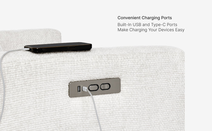 White electronic device with charging ports on a white background