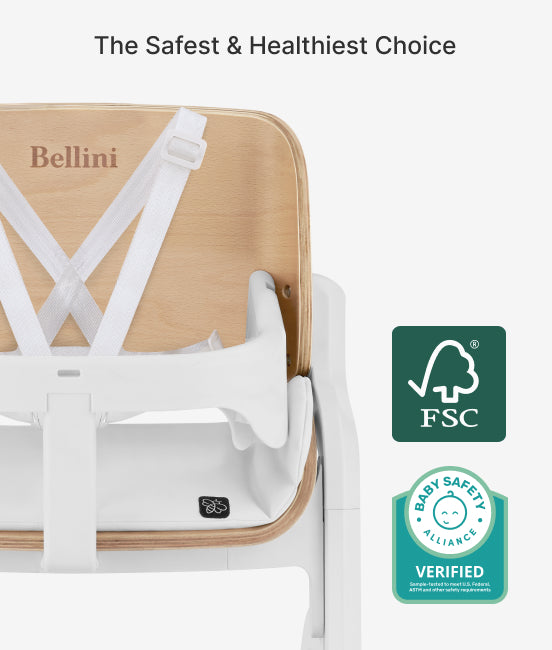 Baby carrier with FSC and Baby Safety Alliance logos on a white background