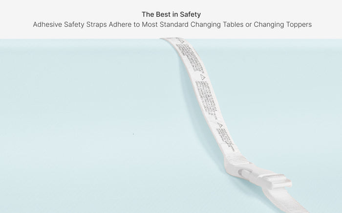 Clear adhesive safety strip on a light blue background with text about its use.