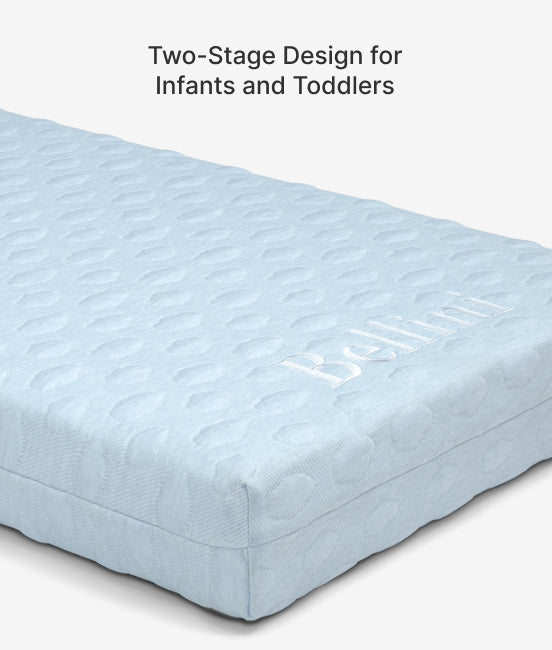 Blue crib mattress with 'Beber' branding on a white background